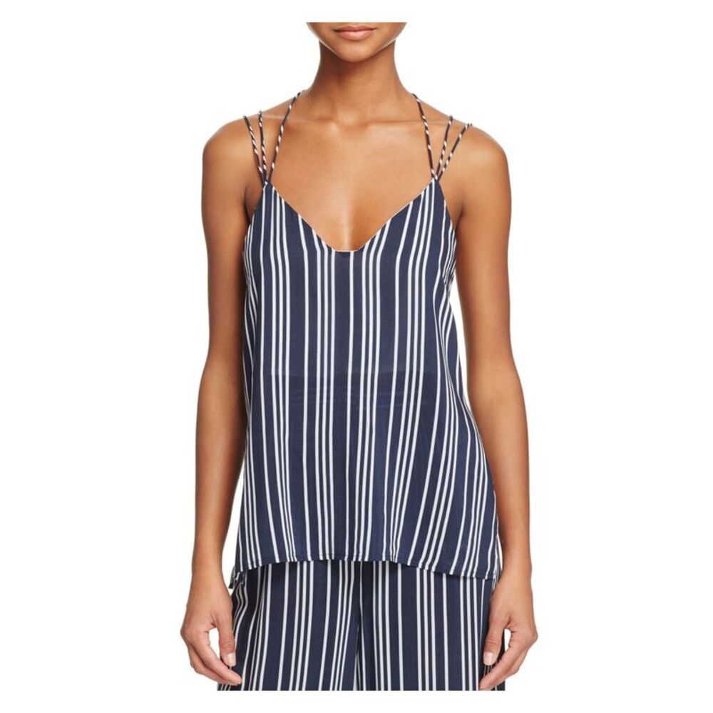 FINDERS Womens Navy Striped Spaghetti Strap V Neck Top Size: L